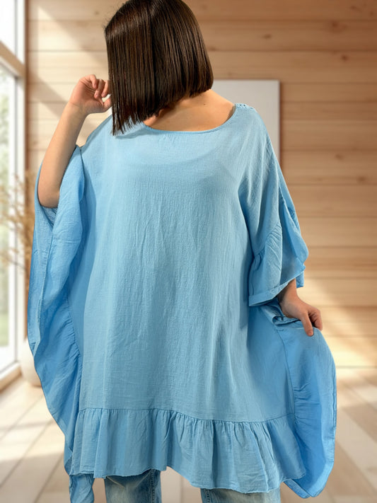 BERTILLA - TUNIQUE OVERSIZE BLEUE JUSQU'A LA TAILLE 58/60