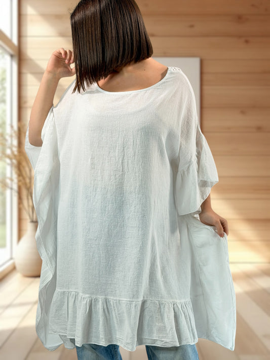BERTILLA - TUNIQUE OVERSIZE BLANCHE JUSQU'A LA TAILLE 58/60