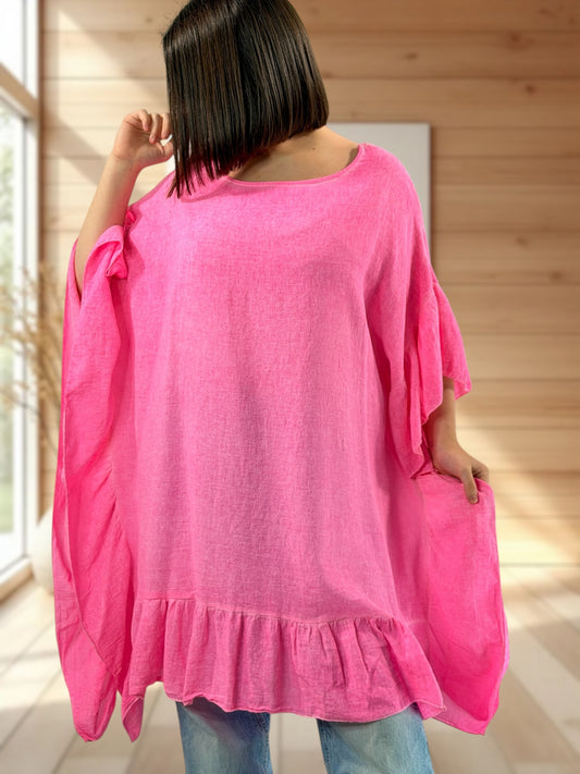 BERTILLA - TUNIQUE OVERSIZE FUCHSIA JUSQU'A LA TAILLE 58/60