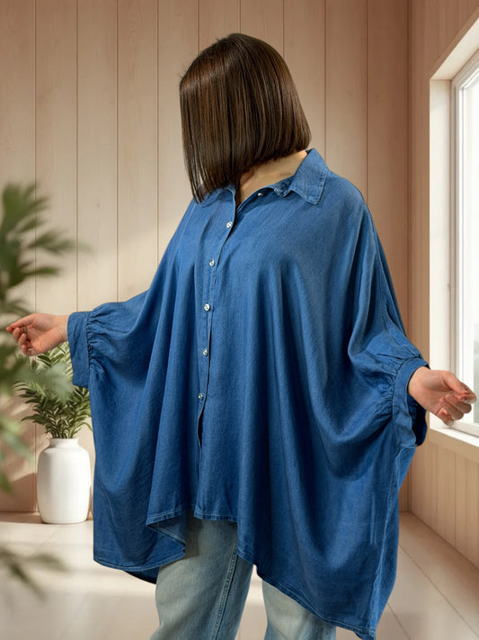 MONICA - TUNIQUE OVERSIZE EN JEAN TENCELL JUSQU'A LA TAILLE 56