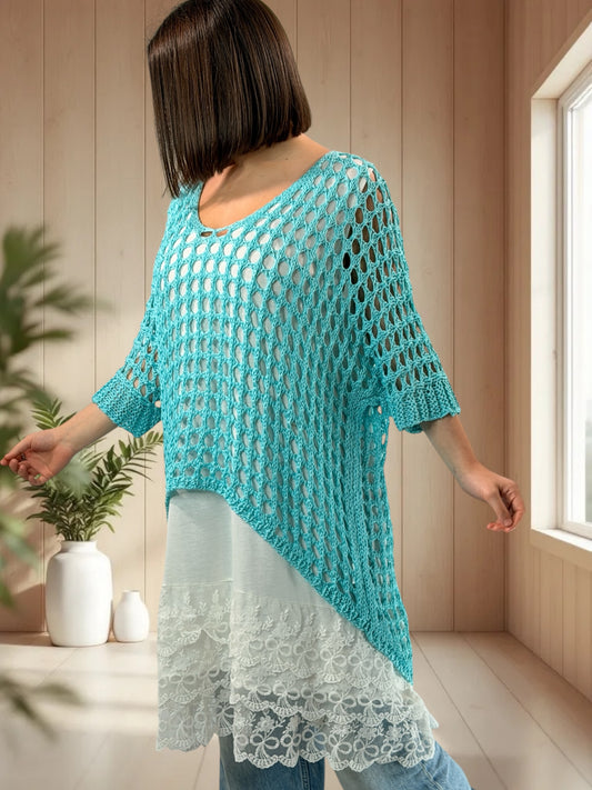 MASSIMO - PULL RESILLE TURQUOISE JUSQU'A LA TAILLE 52/54