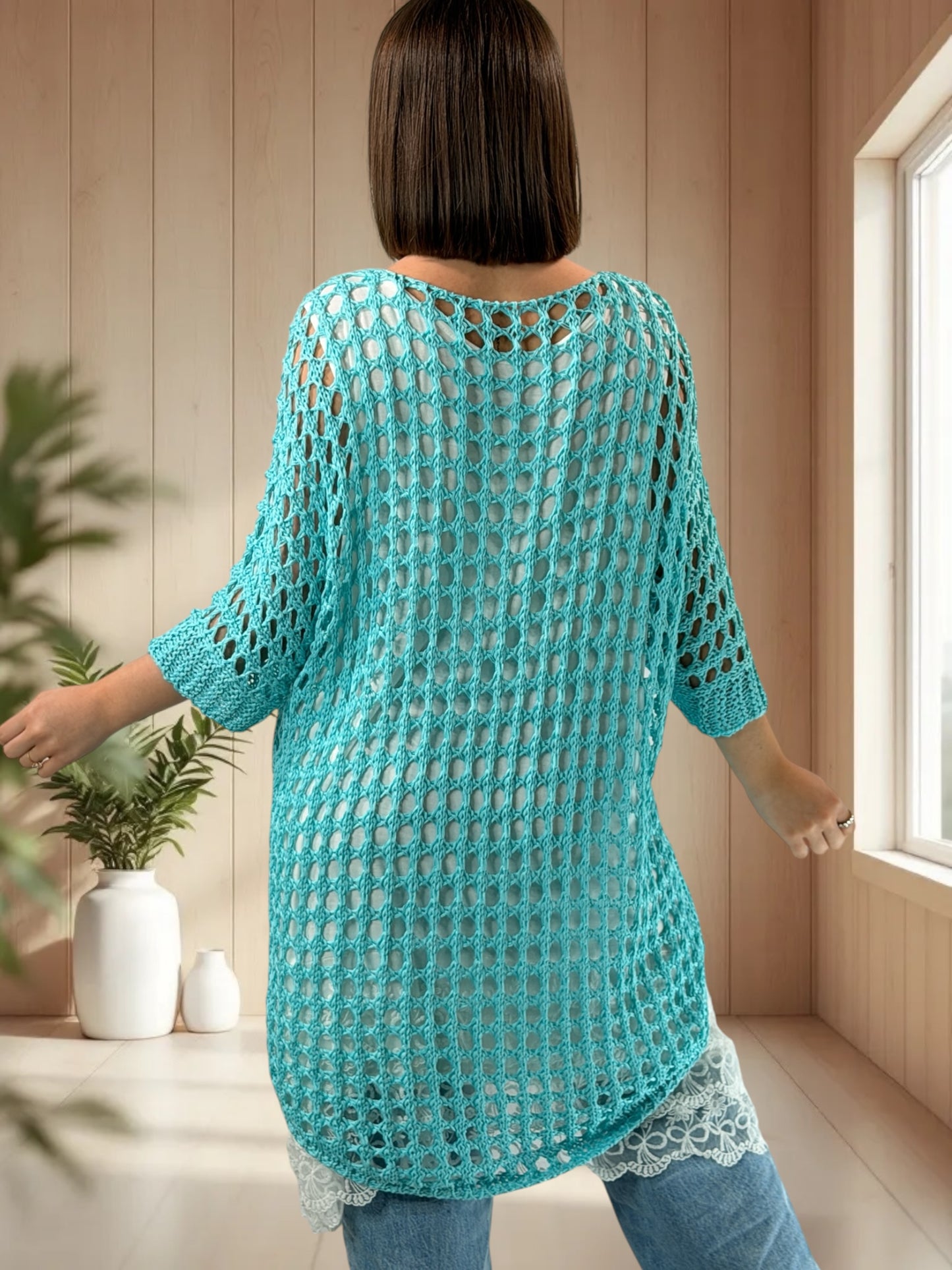 MASSIMO - PULL RESILLE TURQUOISE JUSQU'A LA TAILLE 52/54