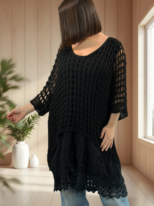 MASSIMO - PULL RESILLE NOIR JUSQU'A LA TAILLE 52/54