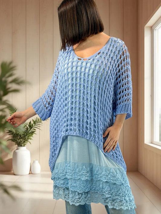 MASSIMO - PULL RESILLE BLEU CIEL JUSQU'A LA TAILLE 52/54