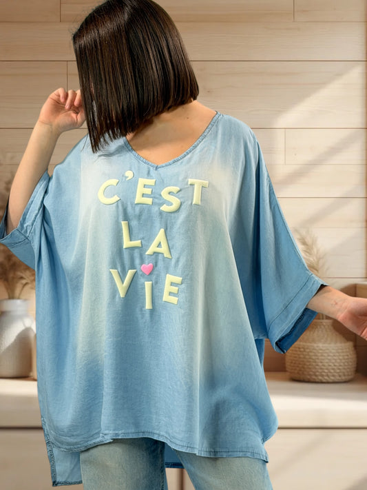TEODORA - TUNIQUE OVERSIZE EN JEAN LYOCELL JUSQU'A LA TAILLE 56