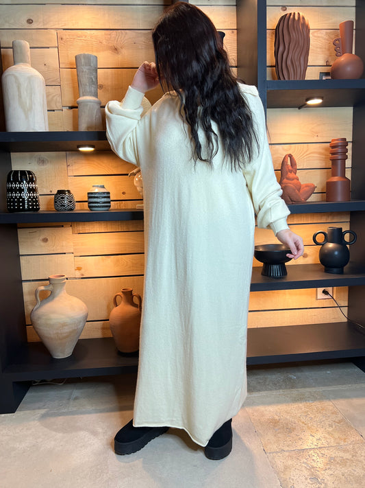 LALY - ROBE PULL OVERSIZE BLANC CASSE JUSQU'A LA TAILLE 50/52