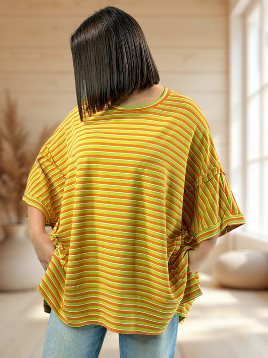 CESARIO - T-SHIRT OVERSIZE A RAYURE TAILLE JUSQU'A LA TAILLE 60