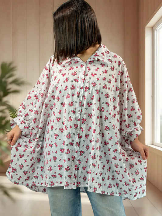 AUDELIA - TUNIQUE OVERSIZE ROSE A FLEUR JUSQU'A LA TAILLE 56