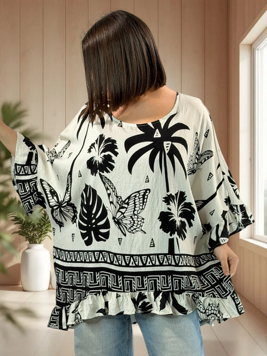 ALICIA - TUNIQUE OVERSIZE MOTIF NOIR JUSQU'A LA TAILLE 52