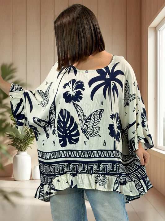 ALICIA - TUNIQUE OVERSIZE MOTIF MARINE JUSQU'A LA TAILLE 52