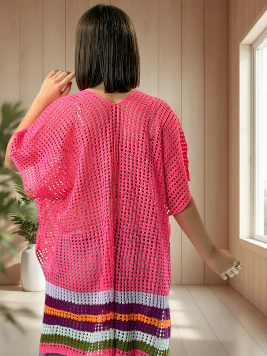 CHACHA - TUNIQUE EN RESILLE FUCHSIA JUSQU'A LA TAILLE 56/58