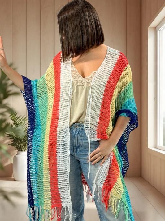 QUIRINO - KIMONO EN RESILLE MULTICOLORE JUSQU'A LA TAILLE 60