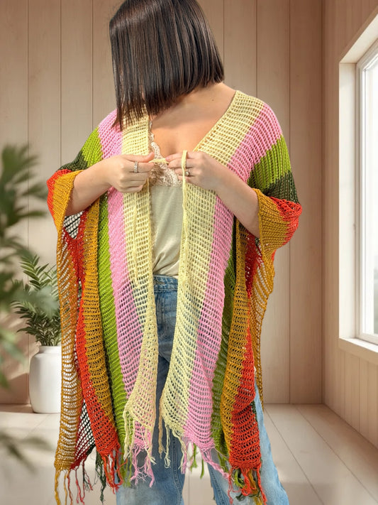 QUIRINO - KIMONO EN RESILLE MULTICOLORE JUSQU'A LA TAILLE 60