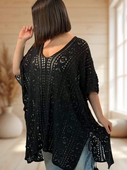 ELISABETTA - TUNIQUE EN RESILLE NOIRE JUSQU'A LA TAILLE 56/58