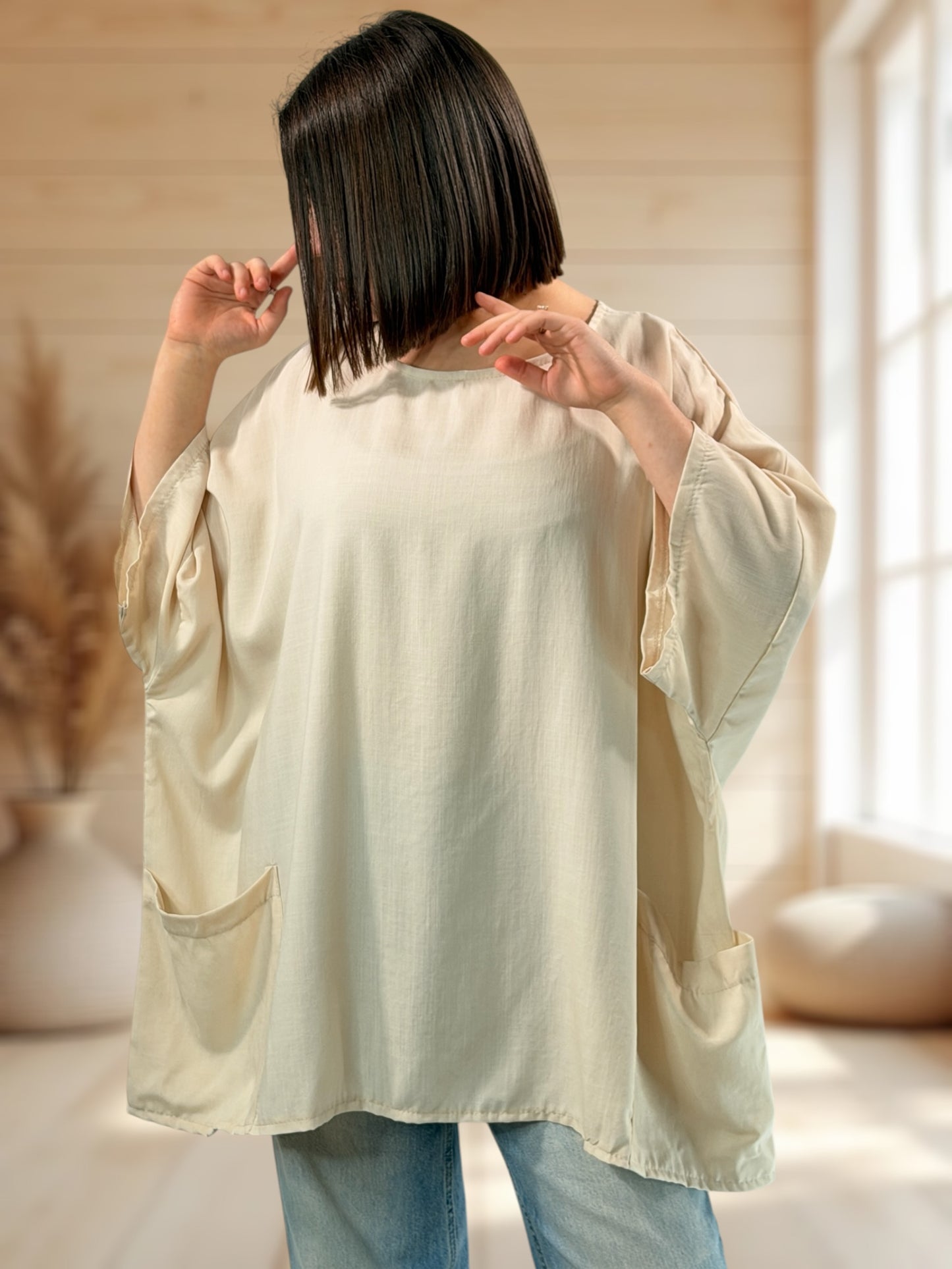 OCEANE - TUNIQUE OVERSIZE BEIGE JUSQU'A LA TAILLE 56