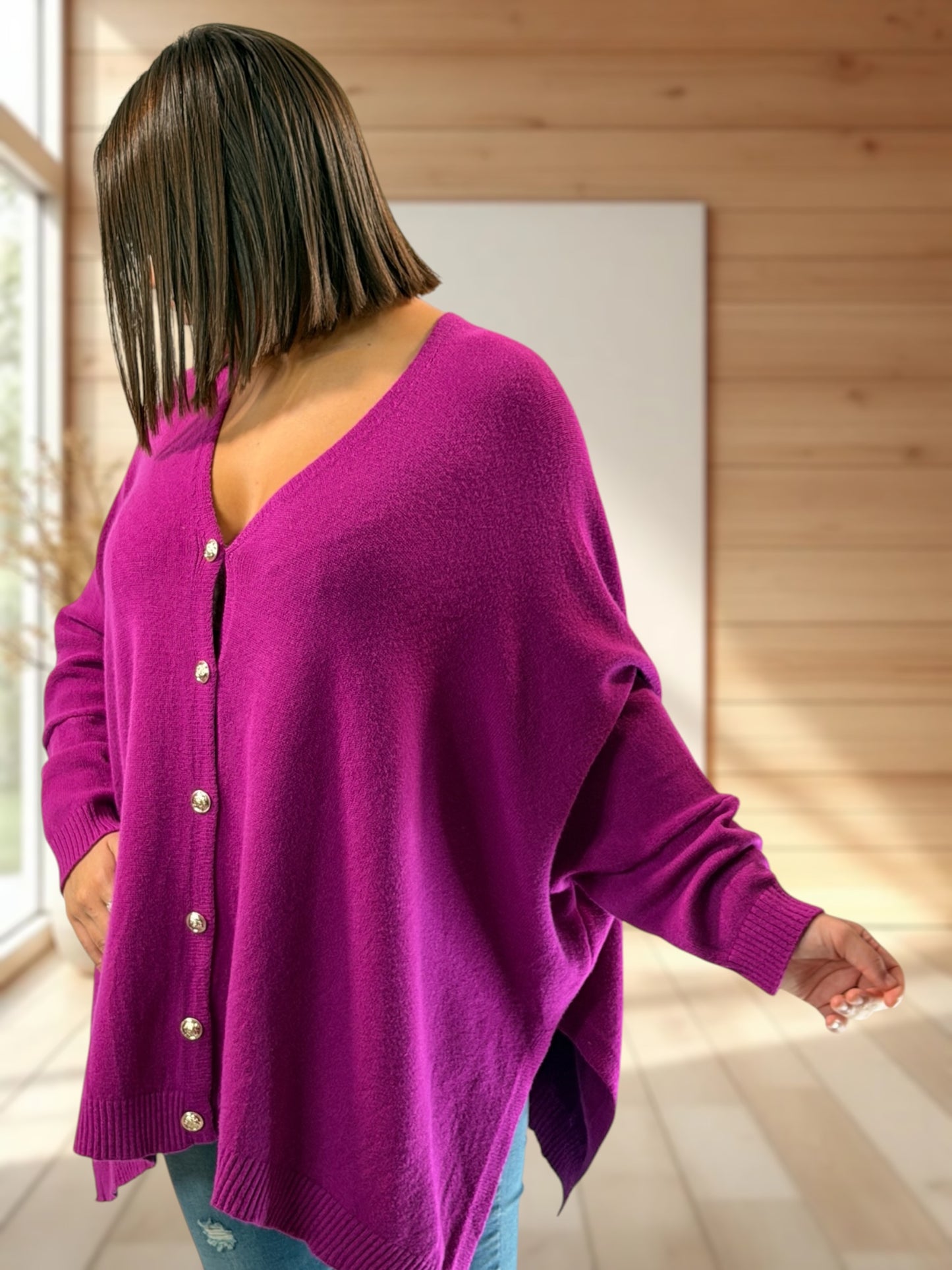 MATHILDE - GILET OVERSIZE CYCLAMEN JUSQU'A LA TAILLE 56/58
