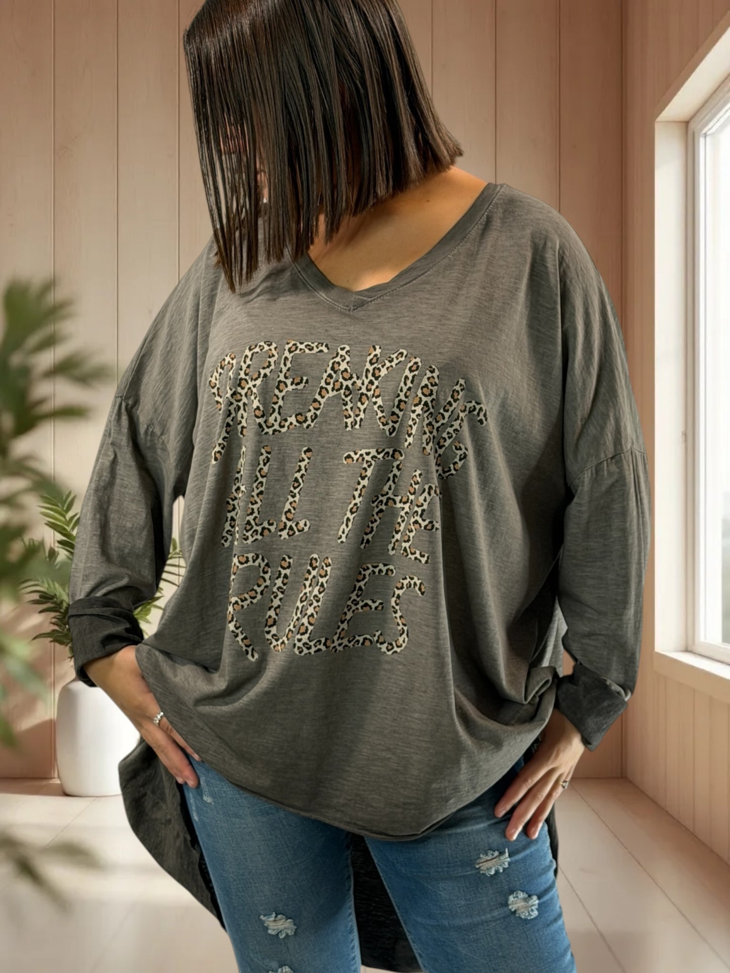 SAVANA - TEE-SHIRT OVERSIZE TAUPE JUSQU'A LA TAILLE 56