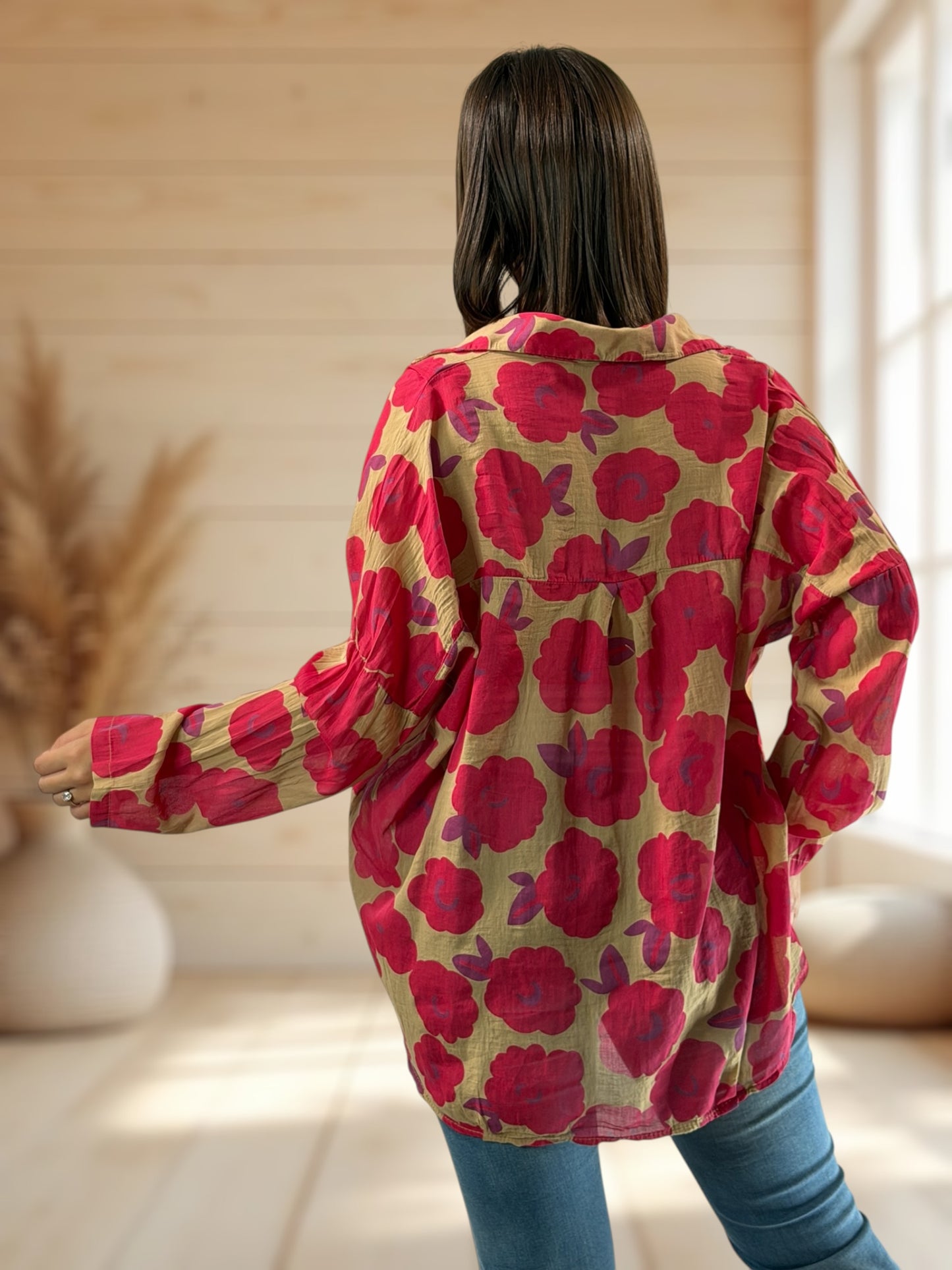 LUCINDA - BLOUSE A MOTIF ROUGE JUSQU'A LA TAILLE 50