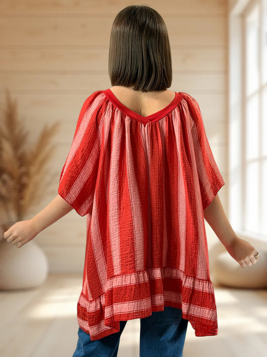 ANATOLIA - TUNIQUE A RAYURE ROUGE JUSQU'A LA TAILLE 56