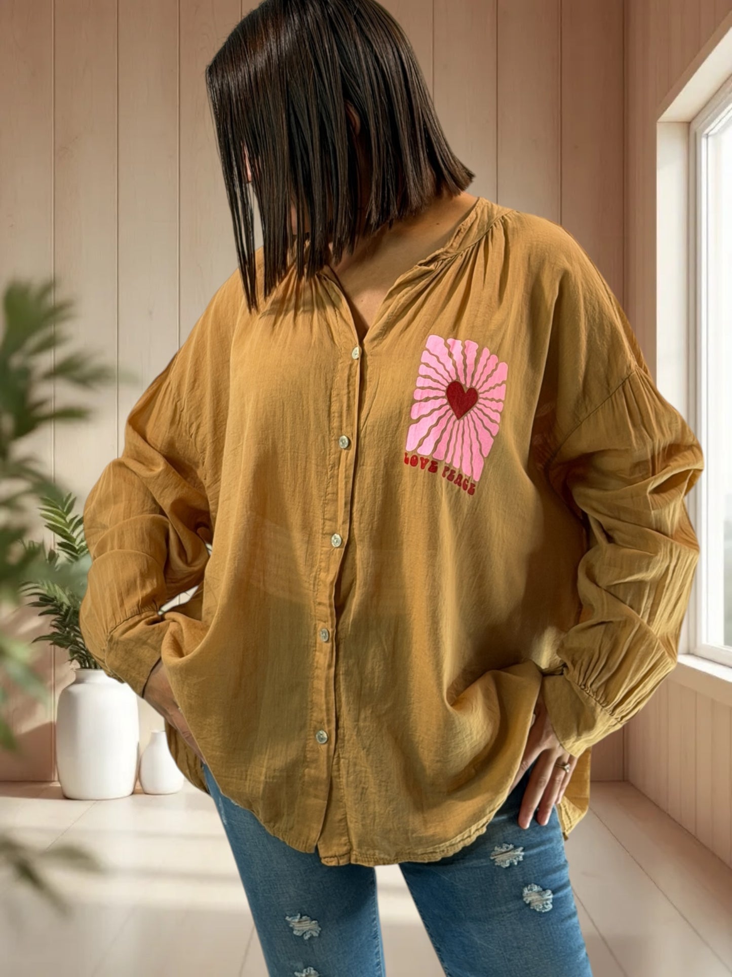 KARINA - BLOUSE CAMEL EN COTON JUSQU'A LA TAILLE 54