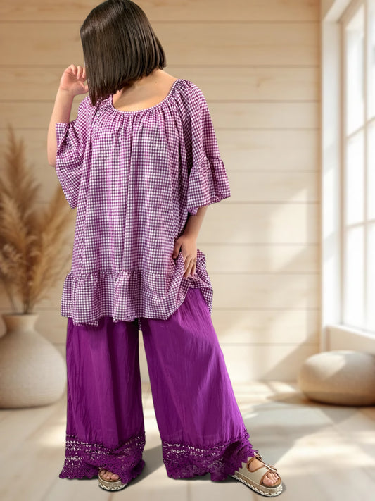 BARDOT - TUNIQUE VICHY CYCLAMEN JUSQU'A LA TAILLE 56