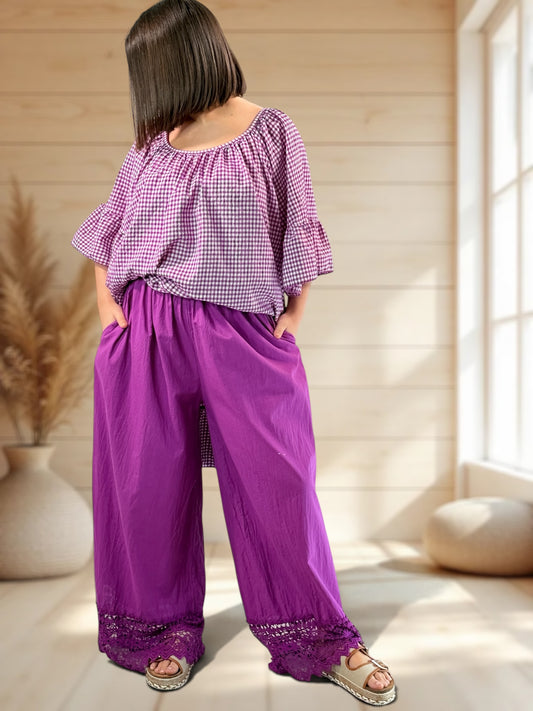 GIACOMO - PANTALON CYCLAMEN AVEC DENTELLE JUSQUA LA TAILLE 52