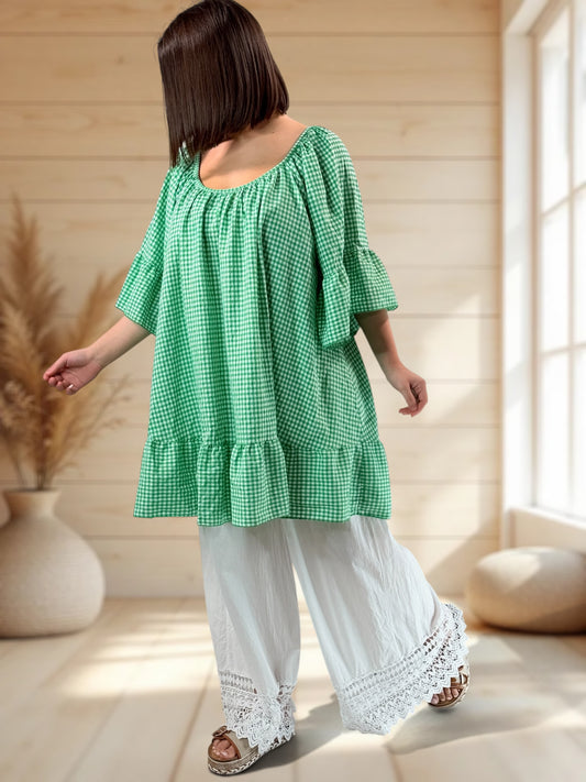 BARDOT - TUNIQUE VICHY VERT JUSQU'A LA TAILLE 56