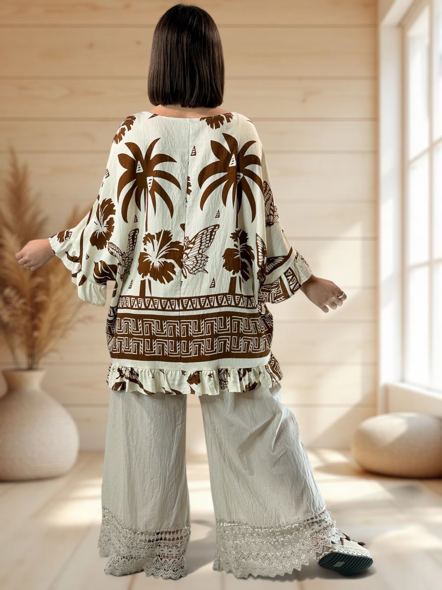 ALICIA - TUNIQUE OVERSIZE MOTIF MARRON JUSQU'A LA TAILLE 52
