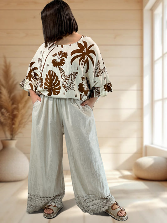 GIACOMO - PANTALON BEIGE AVEC DENTELLE JUSQUA LA TAILLE 52