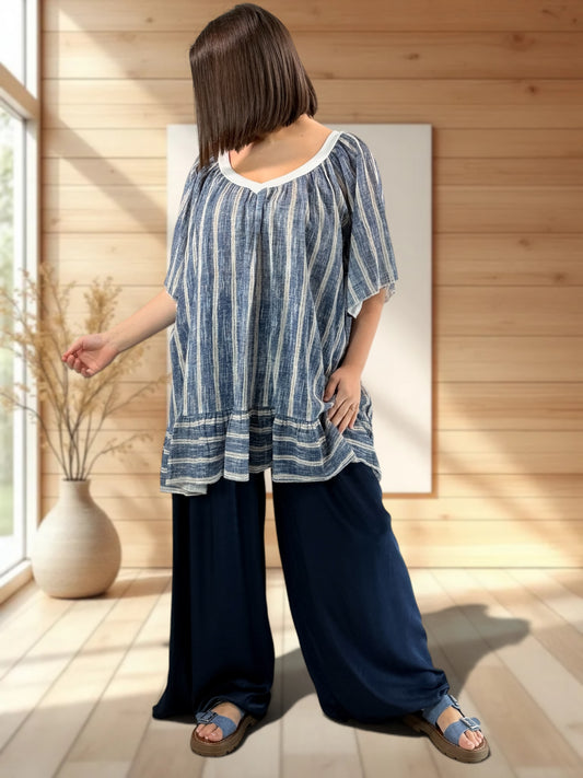FLAVIO - PANTALON FLUIDE MARINE JUSQUA LA TAILLE 52/54