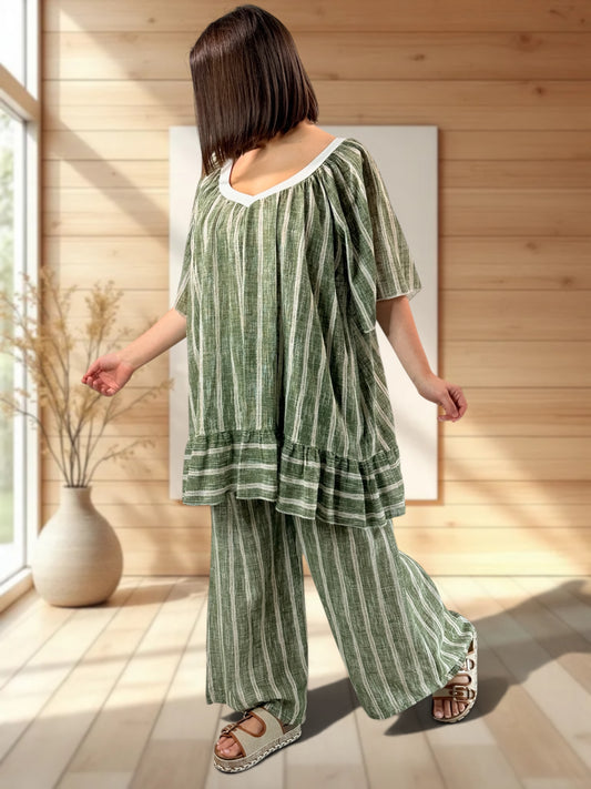 ROSETA - TUNIQUE A RAYURE KAKI JUSQU'A LA TAILLE 56