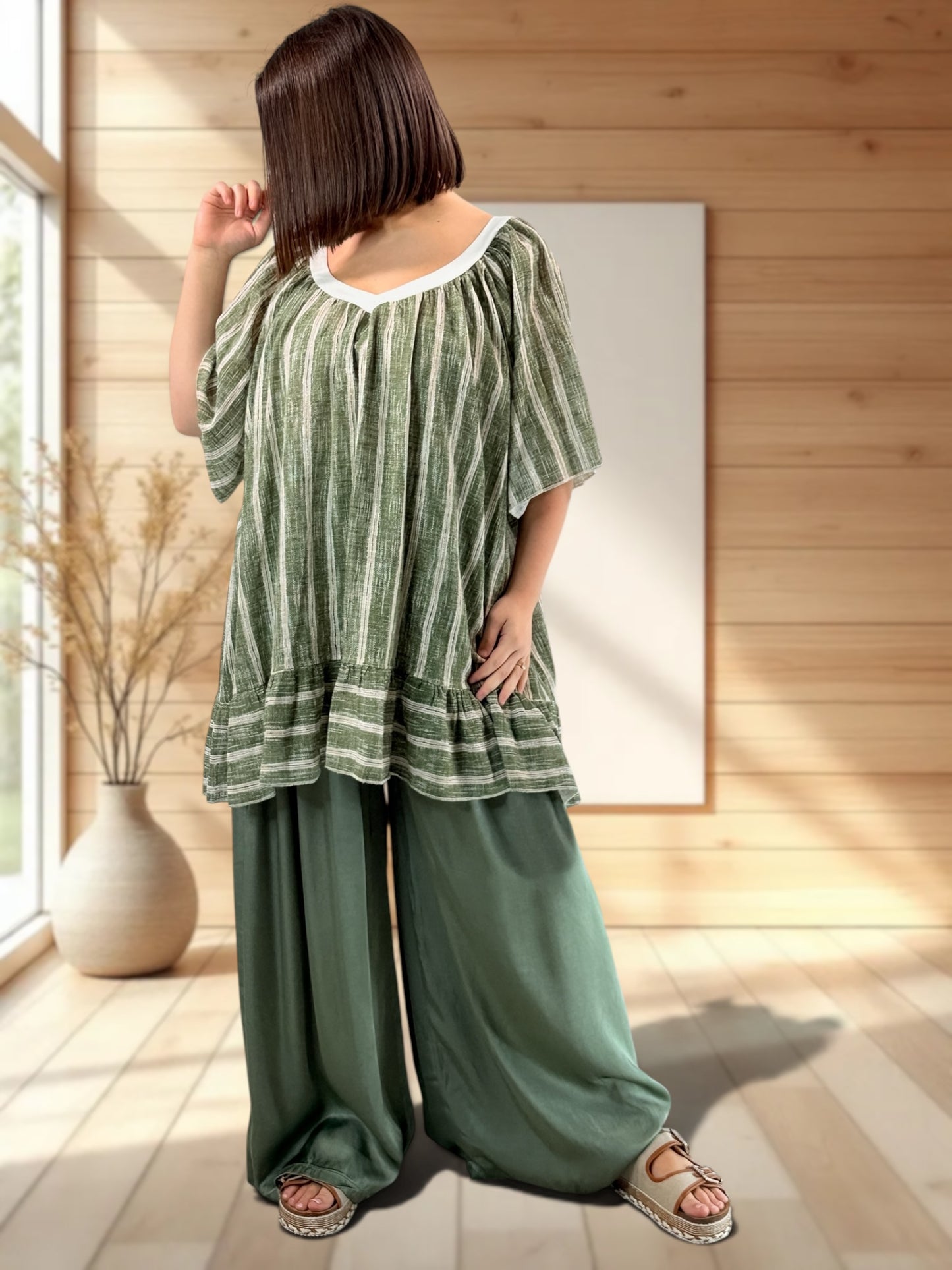 FLAVIO - PANTALON FLUIDE KAKI JUSQUA LA TAILLE 52/54