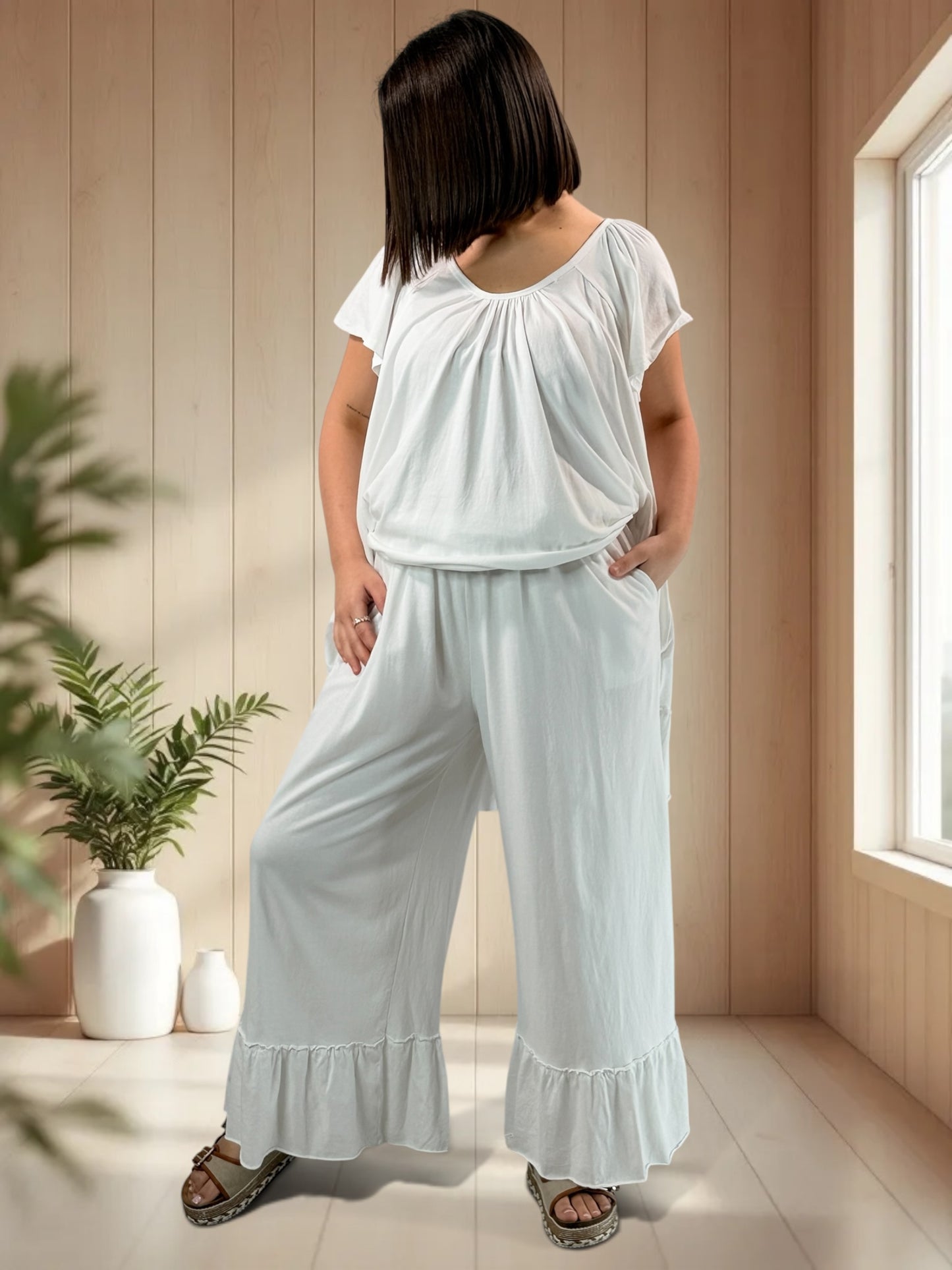 MADALENA - ENSEMBLE BLANC TUNIQUE ET PANTALON JUSQU'A LA TAILLE 58