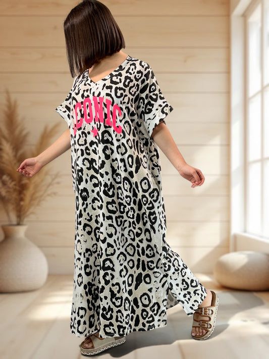 ZANZIBAR - ROBE LEOPARD NOIR JUSQU'A LA TAILLE 54/56