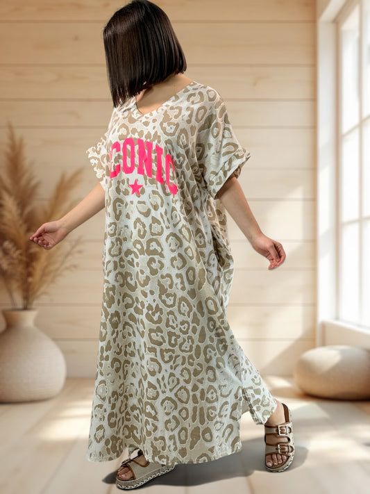 ZANZIBAR - ROBE LEOPARD BEIGE JUSQU'A LA TAILLE 54/56