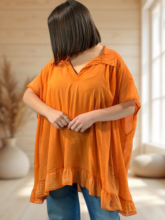 AROME - TUNIQUE ORANGE EN COTON JUSQU'A LA TAILLE 56