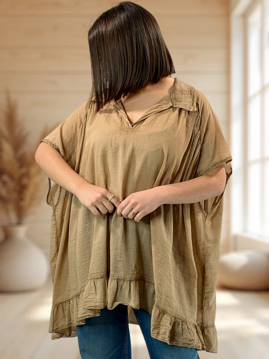 AROME - TUNIQUE CAMEL EN COTON JUSQU'A LA TAILLE 56