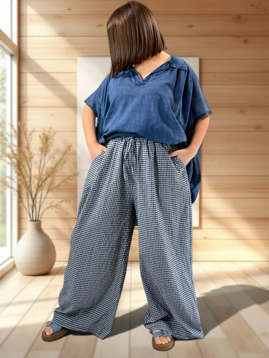 MANU - PANTALON VICHY MARINE JUSQUA LA TAILLE 52