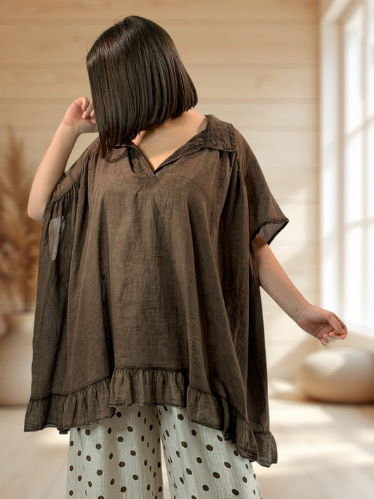 AROME - TUNIQUE MARRON EN COTON JUSQU'A LA TAILLE 56