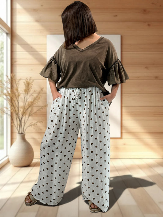 ALESSIO - PANTALON BLANC A POIS JUSQUA LA TAILLE 52