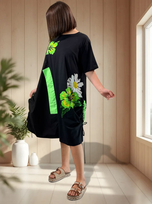 GIORGIA - ROBE NOIRE A MOTIF PAILLETTE JUSQU'A LA TAILLE 48/50