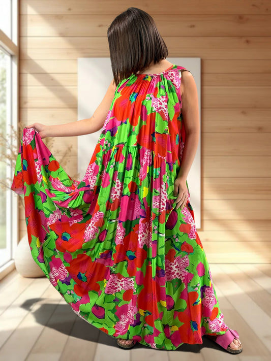 DANY - ROBE AMPLE MULTICOLORE JUSQU'A LA TAILLE 58