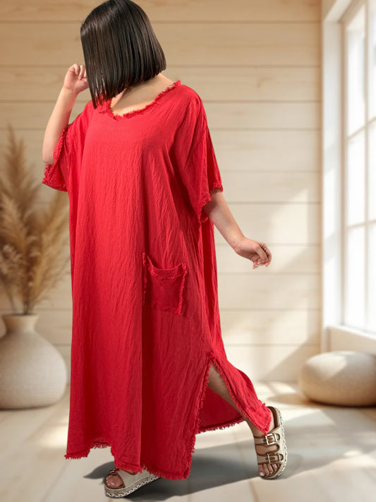 ABBY - ROBE OVERSIZE ROUGE 1 POCHE JUSQU'A LA TAILLE 54