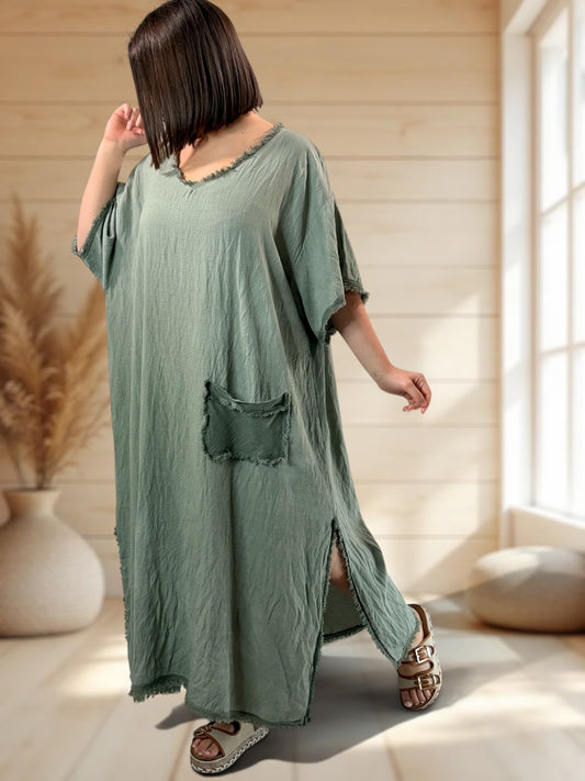 ABBY - ROBE OVERSIZE KAKI 1 POCHE JUSQU'A LA TAILLE 54