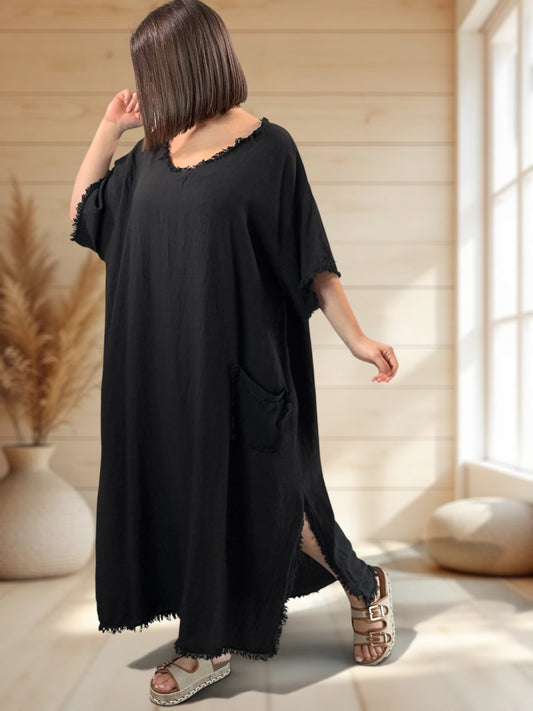 ABBY - ROBE OVERSIZE NOIRE 1 POCHE JUSQU'A LA TAILLE 54