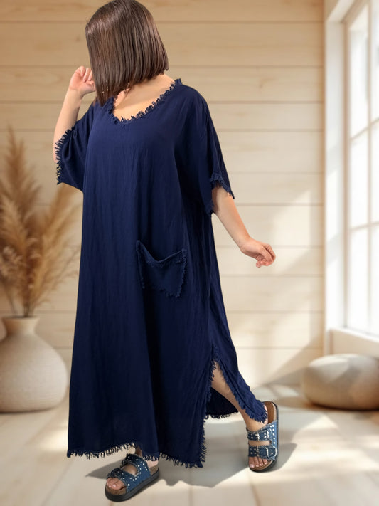 ABBY - ROBE OVERSIZE MARINE 1 POCHE JUSQU'A LA TAILLE 54