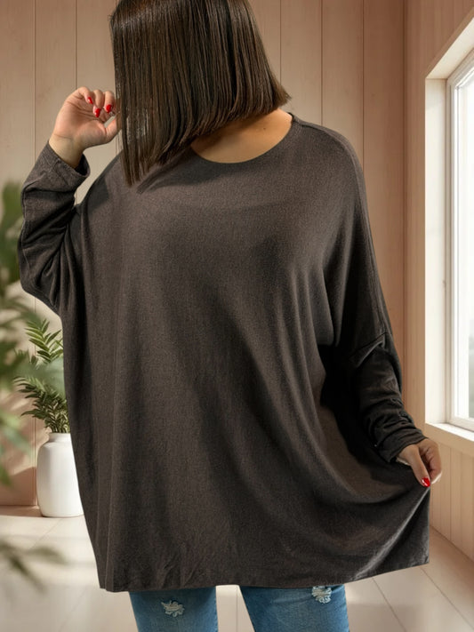 CAPRIO - PULL MARRON EN MAILLE FLUIDE JUSQU'A LA TAILLE 54