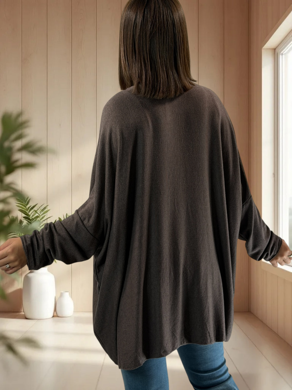 CAPRIO - PULL MARRON EN MAILLE FLUIDE JUSQU'A LA TAILLE 54