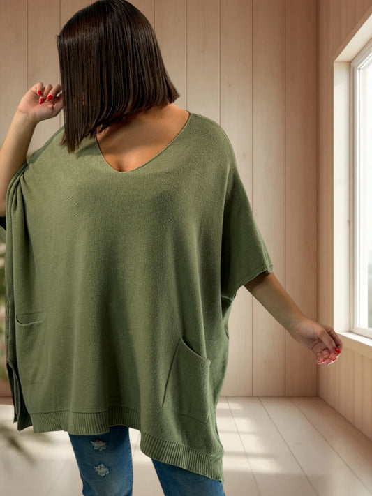 MILLO - PULL OVERSIZE KAKI JUSQU'A LA TAILLE 60