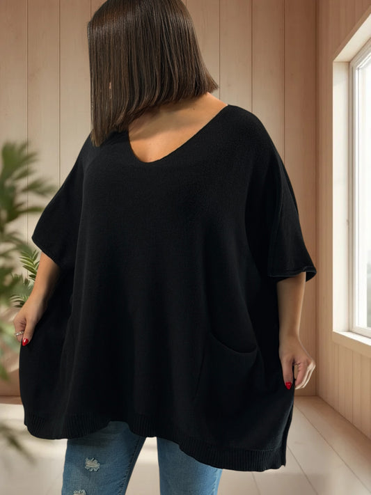 MILLO - PULL OVERSIZE NOIR JUSQU'A LA TAILLE 60